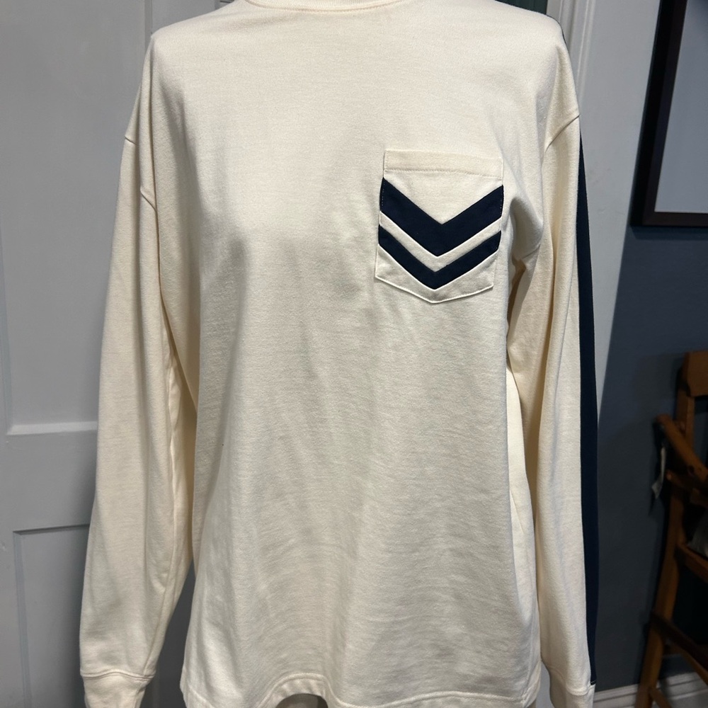 Tory Sport Cream Long Sleeve Shirt with Navy Chevron